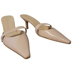 BCBG Maxazria Cream Leather Kitten Heels Slip-on Mules Neutral Trendy Wmns 8